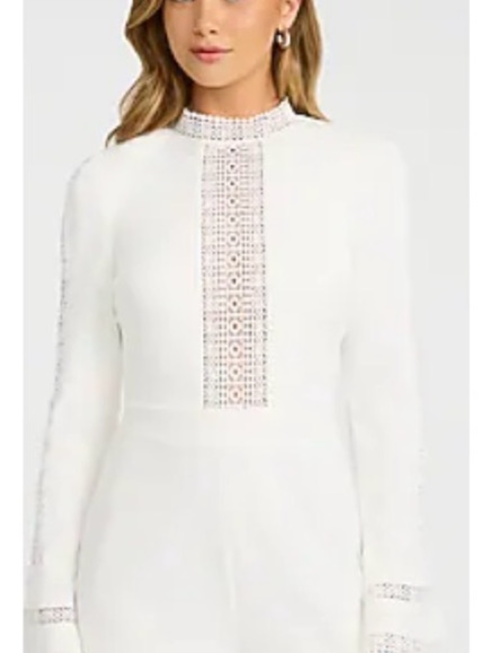 WT EXPRESS x bebe Lace Pieced Mock Neck Long Sleeve Romper